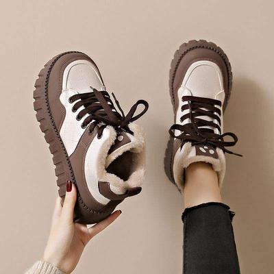 Fleece High-top Little White Shoes Women's 2025 Winter New Student Ins Korean Version of Warm Casual Cotton Shoes KT 2512-2