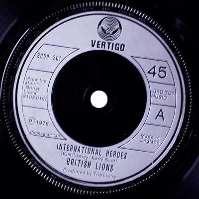 

7inch Record BRITISH LIONS - International Heroes 6059201 Vertigo 1978 UK Rock Used