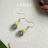 Handmade Yellow-Green Stone Tassel Earrings in 925 Silver, Mori Style