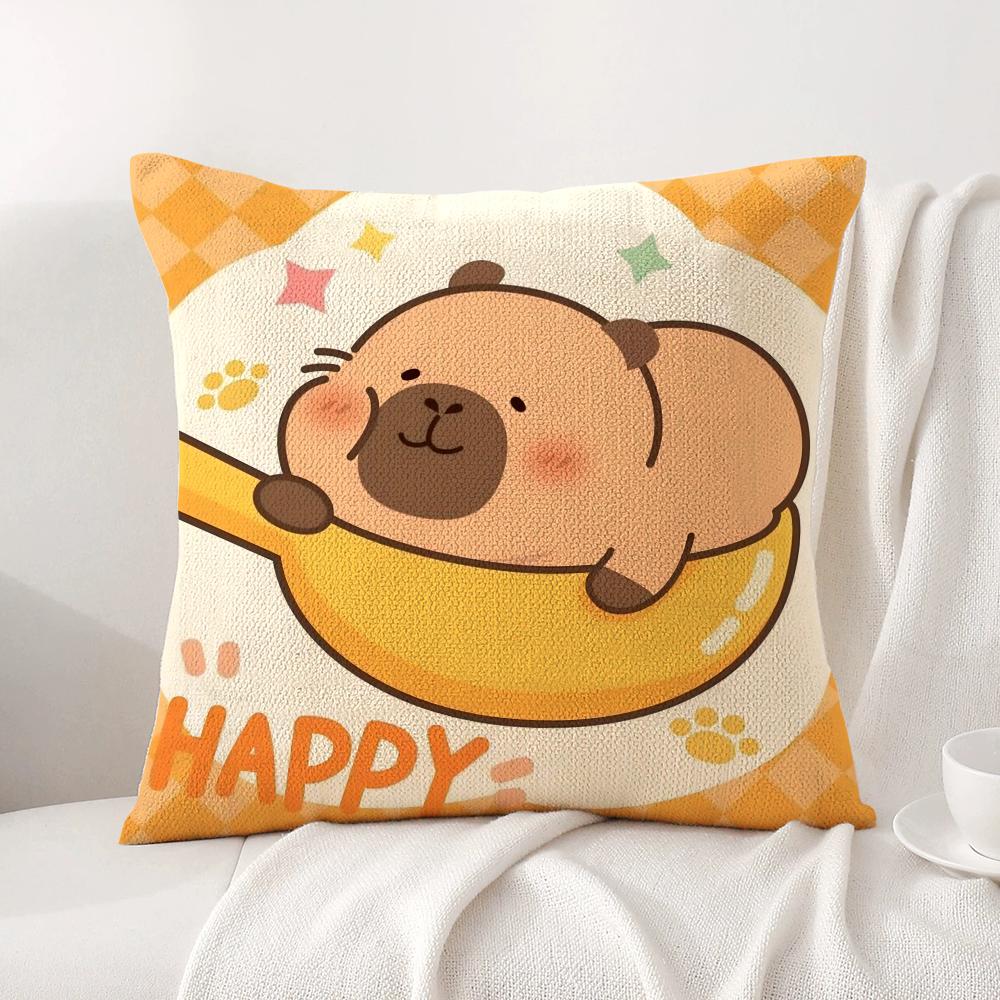 Cute Cartoon Capybara Cushion Cover Natural Linen Pillow Cover DoubleSided Print Cushion Case for Sofa Home Decor Gift