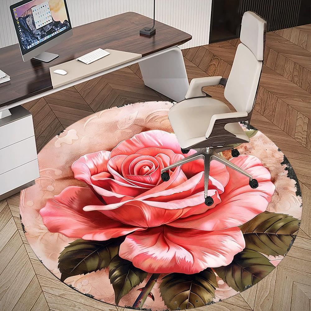 1PC Rose Petals Office Round Area Rug, Under Office Chairs Bedroom Living Room Home Decor, Carpet for Office -1110021