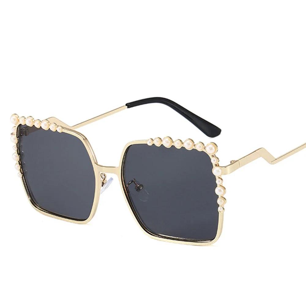 

New Luxury Pearl Sunglasses Women Brand Designer Fashion Shades Square Oversized Sun Glasses Big Square for Ladies As Picture
