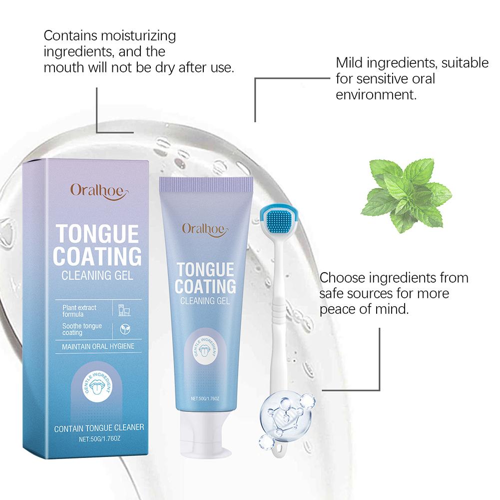 Conjunto de Gel Limpador de Língua 50ml, Para Mau Hálito-Frescura Duradoura-Eliminadores de Odor Bucal, Pasta Limpadora de Língua Para Casa