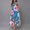 Ladies Oversized Sleeveless Round Neck Dress Fresh Watercolor Blossom Flowy Midi Dress