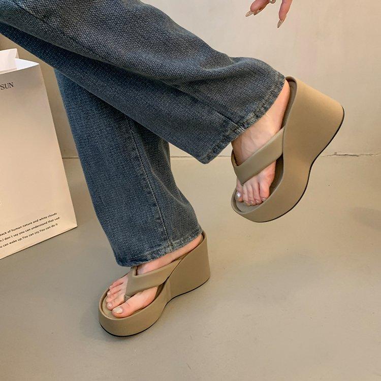 Fashion Women's Clip Toe Wedge Flip Flops 2024 Summer Chunky Platform Beach Sandals Woman Thick Sole High Heeled Slippers Slides