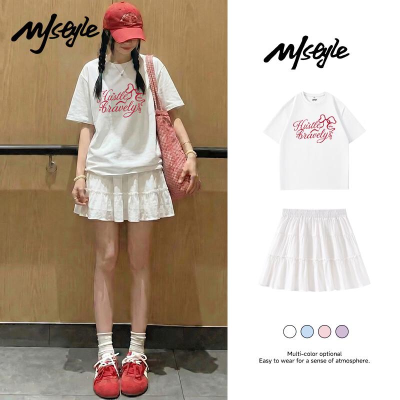 MJ STYLE Women's Cotton T-Shirt & A-Line Skirt Set