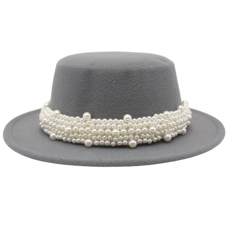 New Flat Top Small Brim Pearl Top Hat Versatile Lady French Top Hat Exquisite Ruili Fashion Celebrity Hat