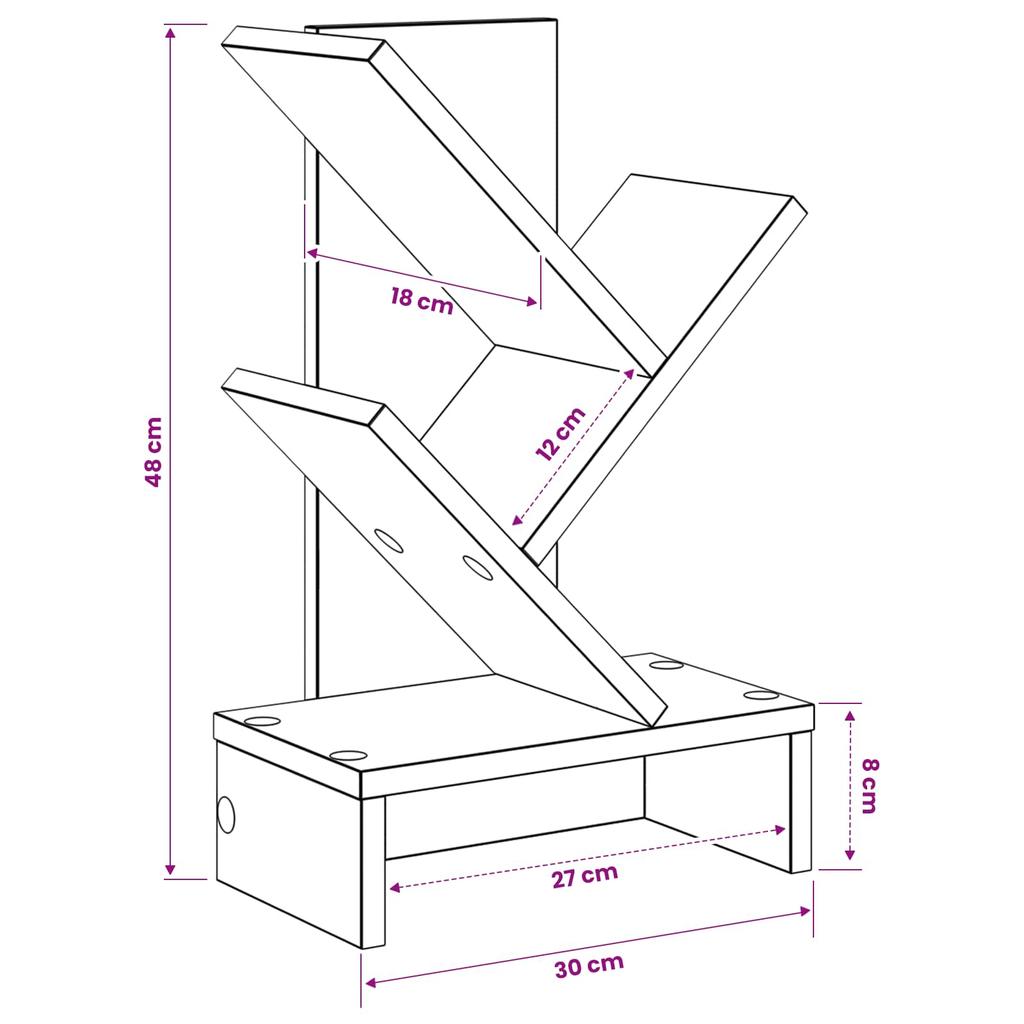 Tree Bookshelf 3 Tier 30 X 18 X 48 Cm Engineered Wood White