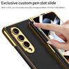 Samsung Z Fold 4 Pen Slot Leather Phone Case with Electroplated Finish and Camera Protection