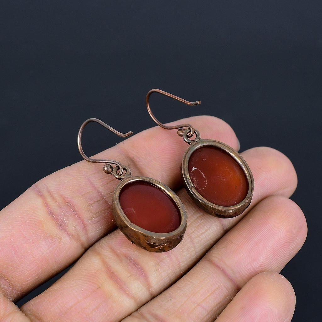 Carnelian Copper Electroformed Earrings, Handmade Gemstone Earrings Jewelry, Gifts For Wife Brand New Earrings