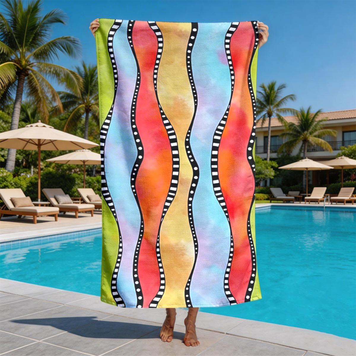 

Bohemian wave pattern stripes polyester microfiber beach towel is highly absorbent, suitable for swimming and beach outings W30*H60(CM)