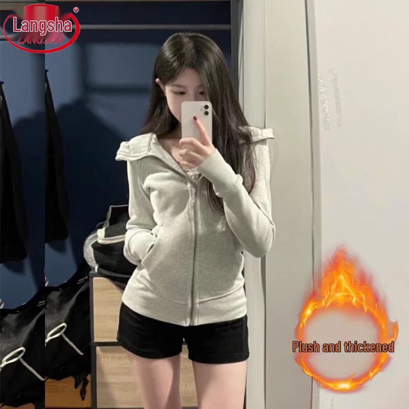 Langsaha Women s Slim-Fit Fleece-Lined Hooded Cardigan M