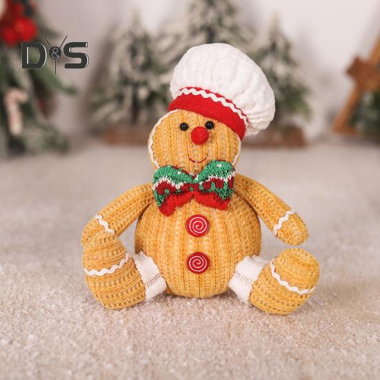 Gingerbread Man Doll Plush Christmas Doll Toy Soft Stuffed Sitting Cookie Gingerbread Festive Decor for Xmas New Year Gift