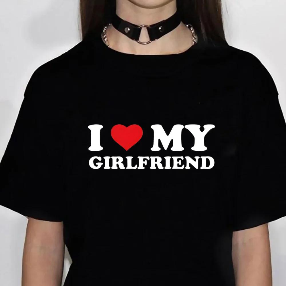 

I Love My Boyfriend I Love My Girlfriend Women short sleeve round neck top T-shirt for women S