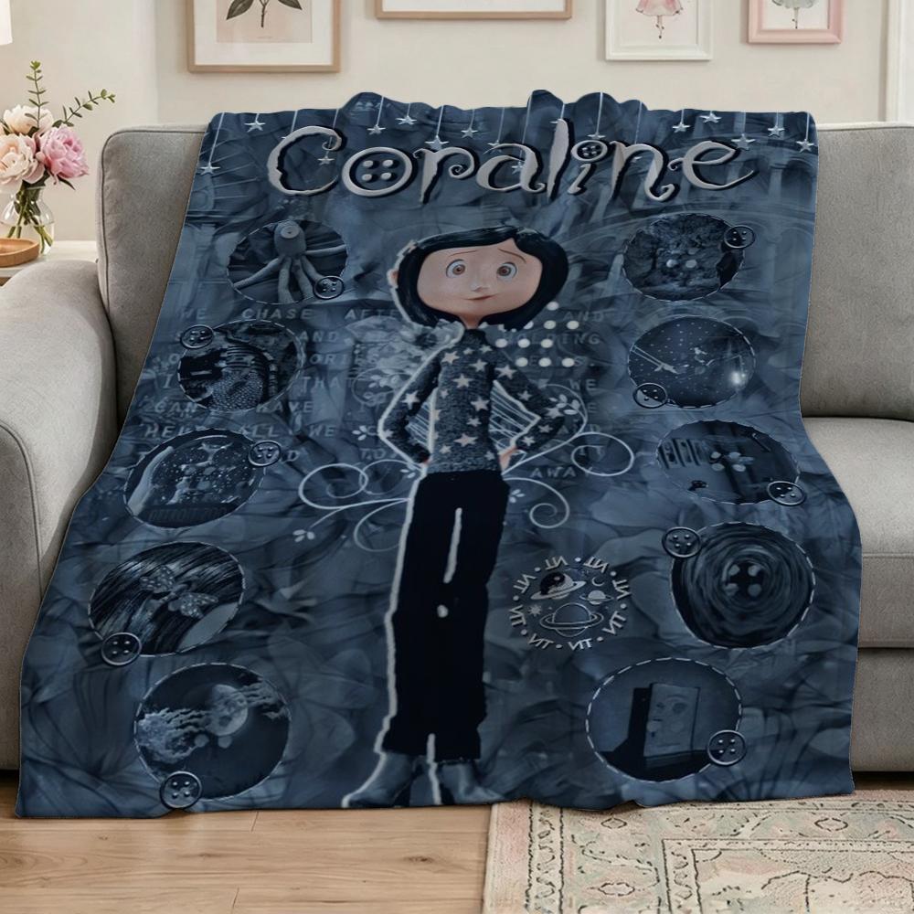 Mysterious Stop Motion Fantasy World Coraline Flannel Printed Blanket Thick Soft Fleece Blanket For Camping Travel Home Decor Holiday Gift