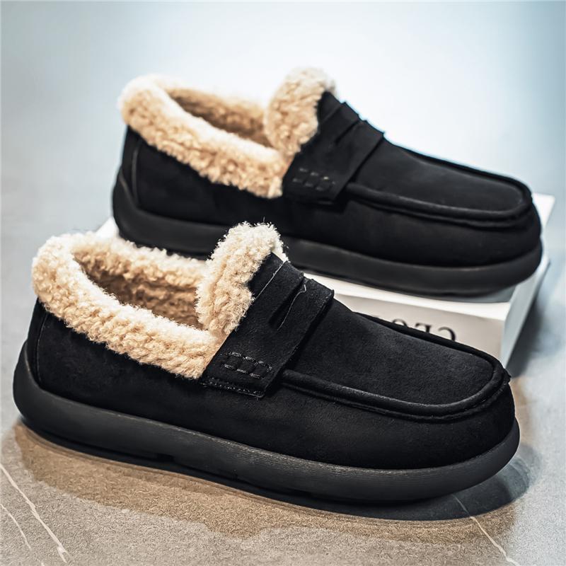 Moccasins Men Loafers Winter Driving Shoes Warm Fleece Slip On Low Top Snow Boots Plush Flats Outdoor Fur Lined Casual Shoes