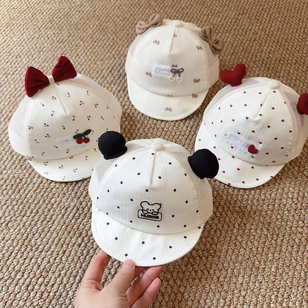 Baby Girl Boy Summer Cotton Sun Hat With Cherry Heart Dots For Newborns