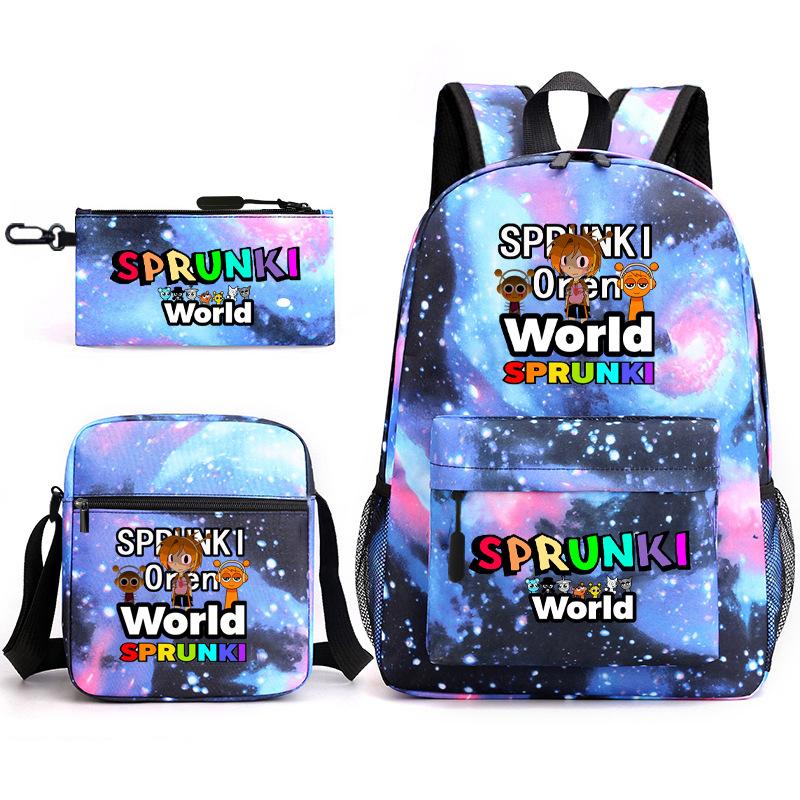 New rhythm box game merchandise primary school bag sprunki cartoon starry sky backpack 3-piece set D