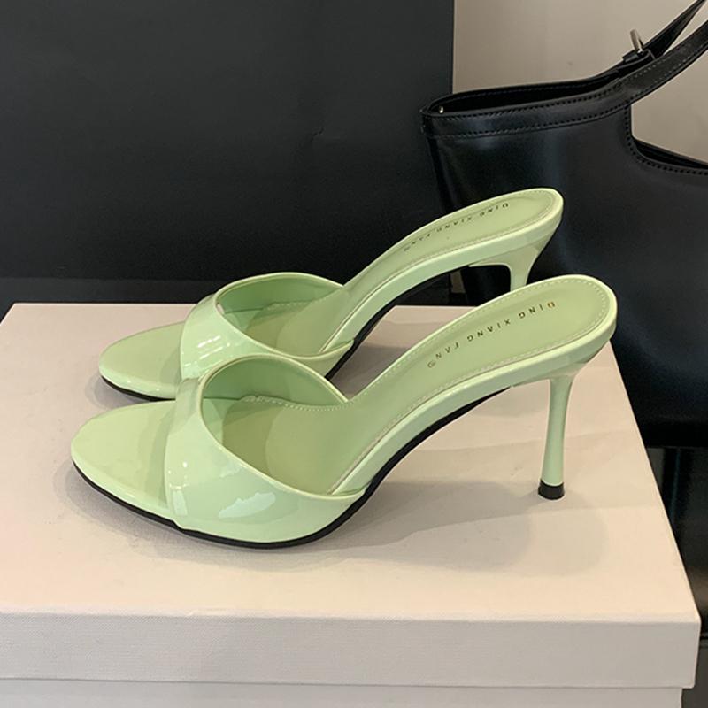 Fashion SUOJIALUN 2025 Summer New Brand Women Slipper Fashion Open Toe Slip On Slides Ladies Elegant Thin High Heel Dress Pumps Slides