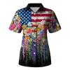 Short Sleeve Button Down Shirt for Women with Floral and Stars Print Loose Fit Lapel Collar Lightweight Top Blouse
