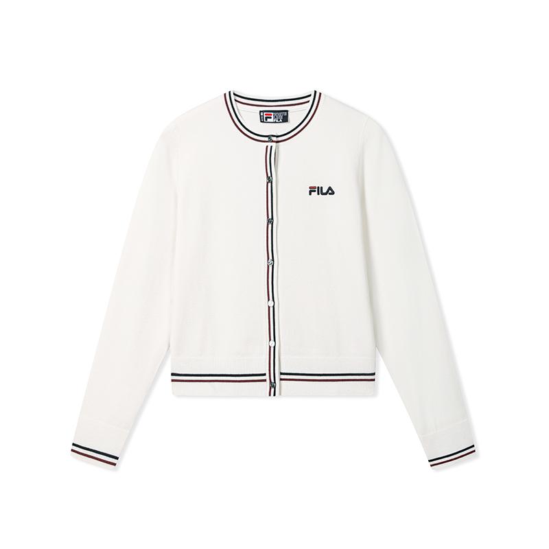 FILA Heritage Dna Woven Set Fashion Versatile Knit Sweater Women tops Cloud-Mushroom-White F51W638401FWT