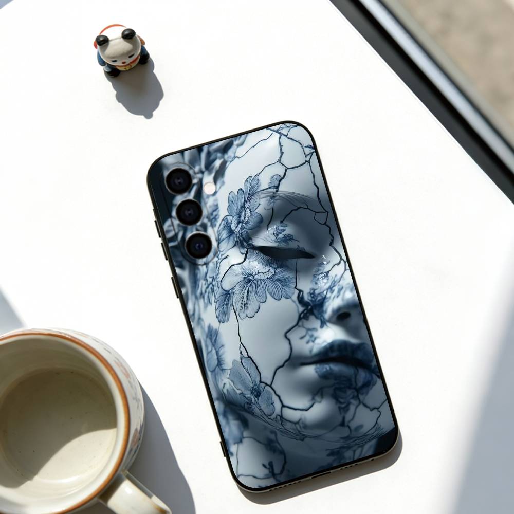 Blue & White Grace Phone Case Black Silicone Soft For Samsung Galaxy A73,A72,A71,A70,A53,A52,A51