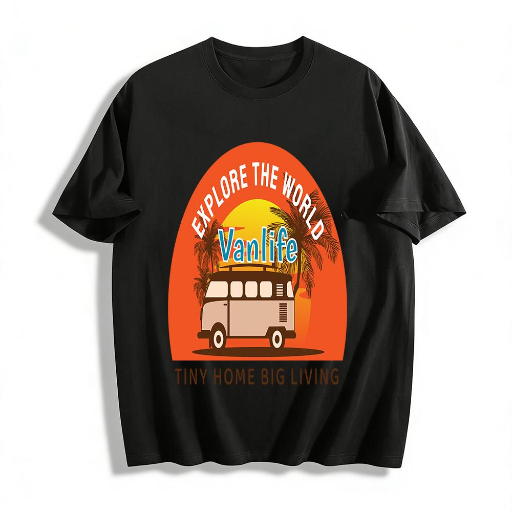 Vanlife Explore The World Tiny Home Big Living Graphic Tee Pure cotton T-shirt XXS