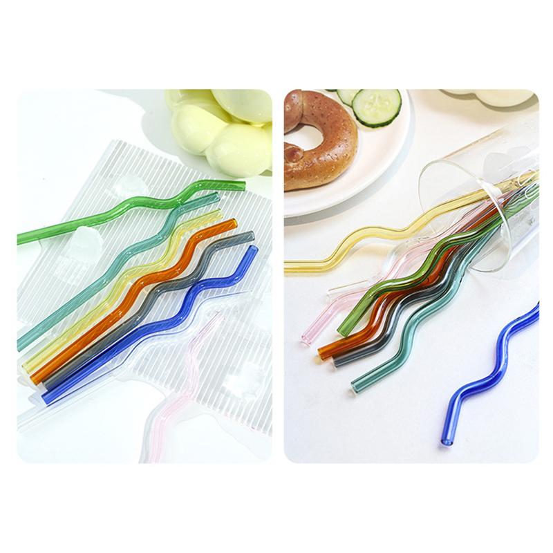 1Pc High Borosilicate Colorful Glass Straws Eco-Friendly Glass Wavy For Juice Cocktails Kitchen Party Bar Drinkware