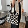 Women's Simple Checkerboard Tote Bag, Casual Trendy Large Capacity Shoulder Bag, Fashion Checkered Pattern Shopping Bag