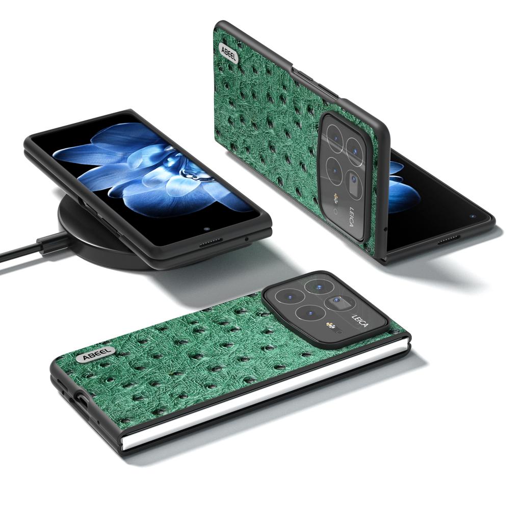 For Xiaomi Mix Fold 4 5G Case Genuine Cow Leather+PC Phone Cover Ostrich Texture