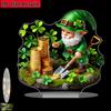 2D Flat Clover Green Gnome Acrylic Desktop Decoration, Gold Coin, Home Decor Plaque Hanging Wall Art Decorative Garden Decoration for Room Door Signs