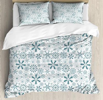 Winter Duvet Cover Merry Xmas Theme Delicate Snowflakes Cold Freezing Weather Vintage Holiday Pattern Room Decorative Women Kids