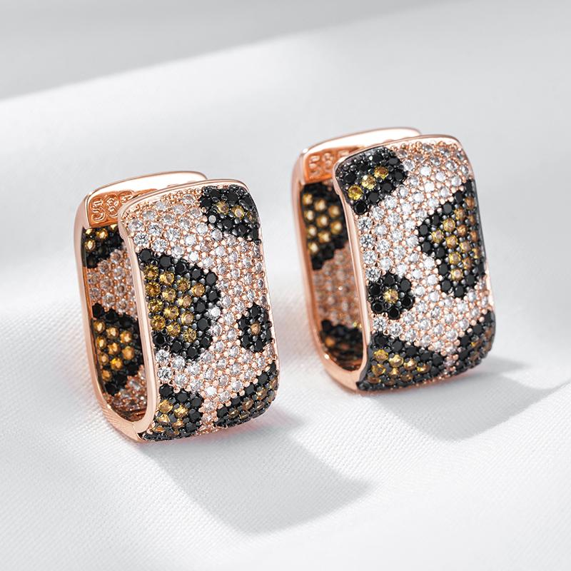 Full Shiny Natural Zircon Leopard Print Hoop Earrings Women Unique Rose Gold And Black Plating Vintage Daily Jewelry