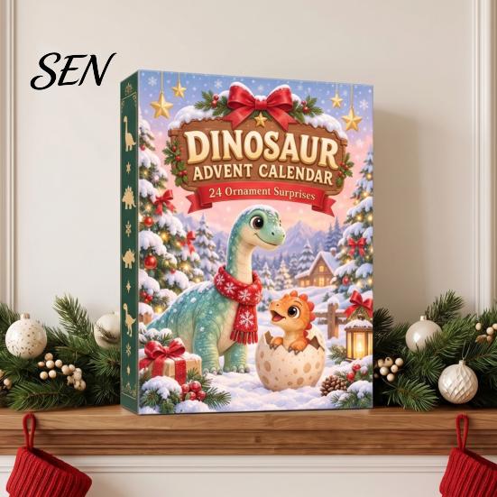 Acrylic Dinosaur Ornaments Christmas Countdown Calendar, 24Pcs Ornament Set with Cute Gift for Lovers Dino Designs, Holiday Tree Hanging Decor