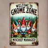Vintage kovová cedule Gnome Zone Železná nástěnná Dekorativní plaketa Vodotěsná a odolná vůči povětrnostním vlivům Zábavný žert Management Garden Art