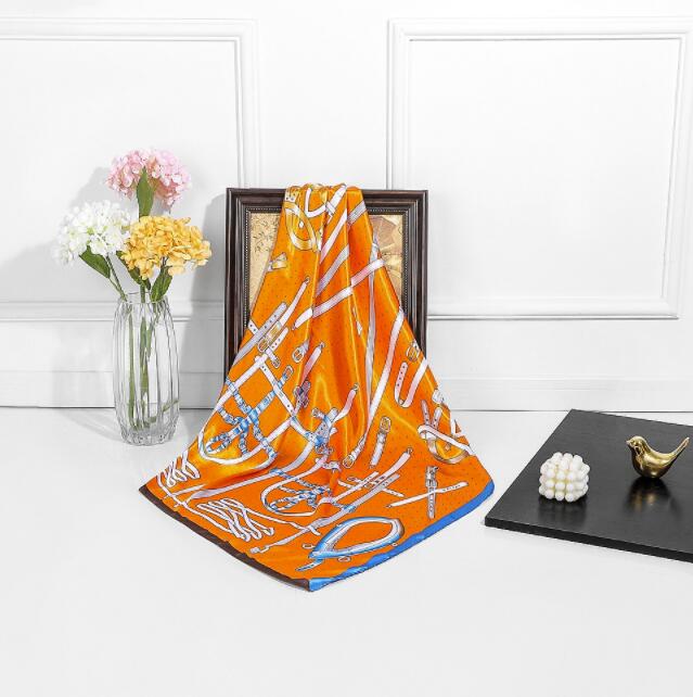 New Designs 90*90cm Square Silk Scarves Women Foulard Head Scarf Ladies Shawl Wrap Bandanna Female Chiffon Hijab Beach Scarf