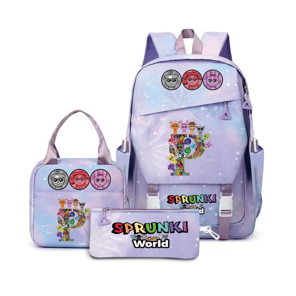 Popular Rhythm Box Sprunki Music Game School Bag Backpack Pencil Bag Three-piece Student Backpack D