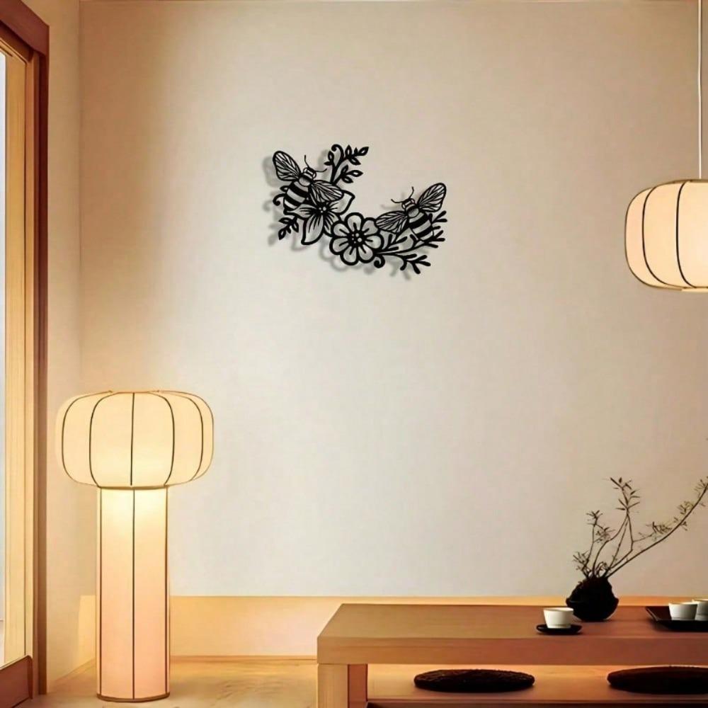 1 Stück Elegant Minimalistisch: Künstlerische Fleißige Bienen Blütenhonig Metallschild, Wandkunstwerk, Modernes Handwerksschild Hängende Dekoration, Geeignet für Büro