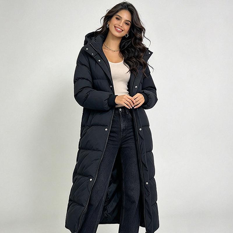 Fashion hooded long over-knee down cotton-padded clothes women's winter new loose thickened warm cotton-padded jacket tide