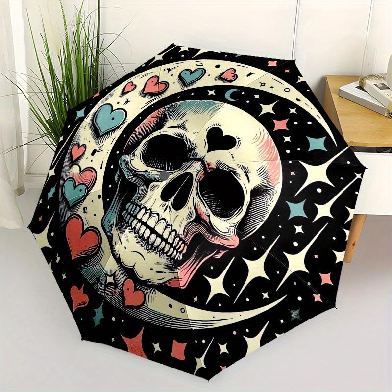 

1pc Moonlit Skull with Hearts Umbrella with Plastic Handle,Suitable for All Seasons Home Travel Outdoor UmbrellaB1842