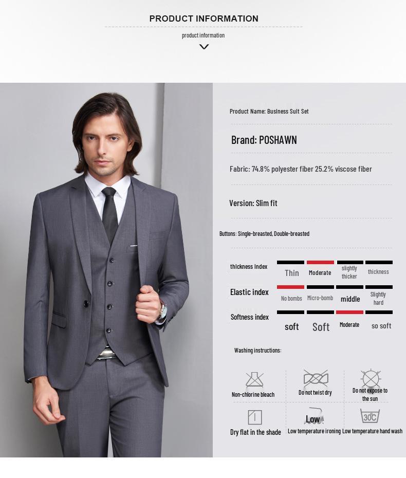 Men's Korean Style Slim Fit Wedding Tuxedo Three-Piece Suit