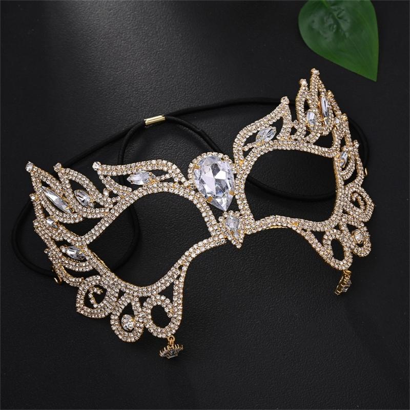 Comfortable Alloy Face Mask with Rhinestones Design Half Face Cover for Role Playing and Parties Secure Structure