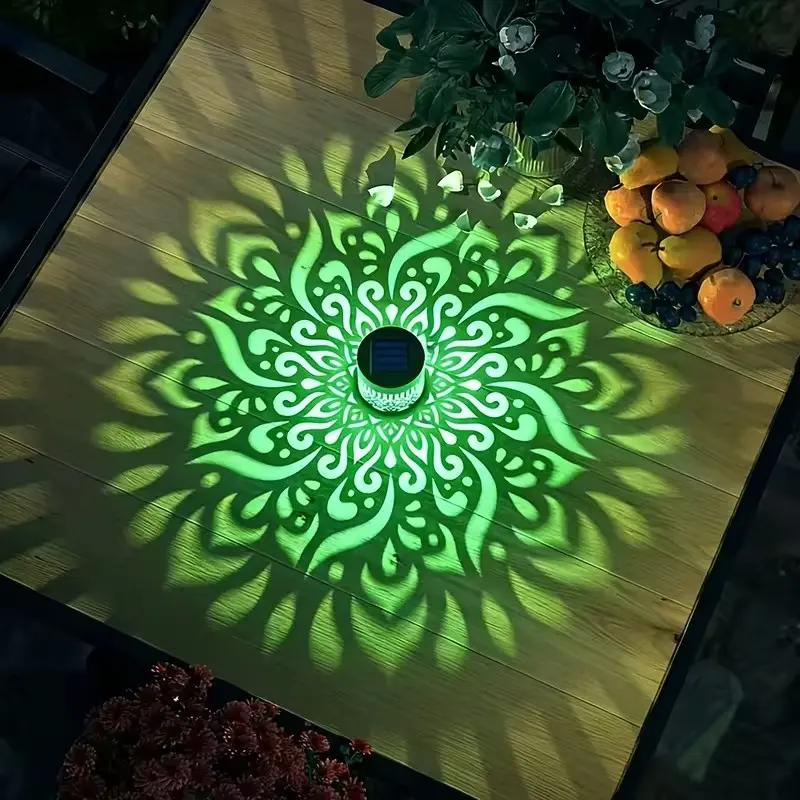 Solar Mandala Projector Wall Lights, Waterproof Metal Fence Light, Outdoor Decor for Garden, Patio, Backyard, Courtyard
