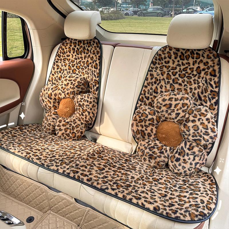 Leopard Print Car Seat Cushion Soft Plush Leopard Cover Winter Fluffy Warm Seat Supports Lumbar Support Pillow Car Seat Pillow