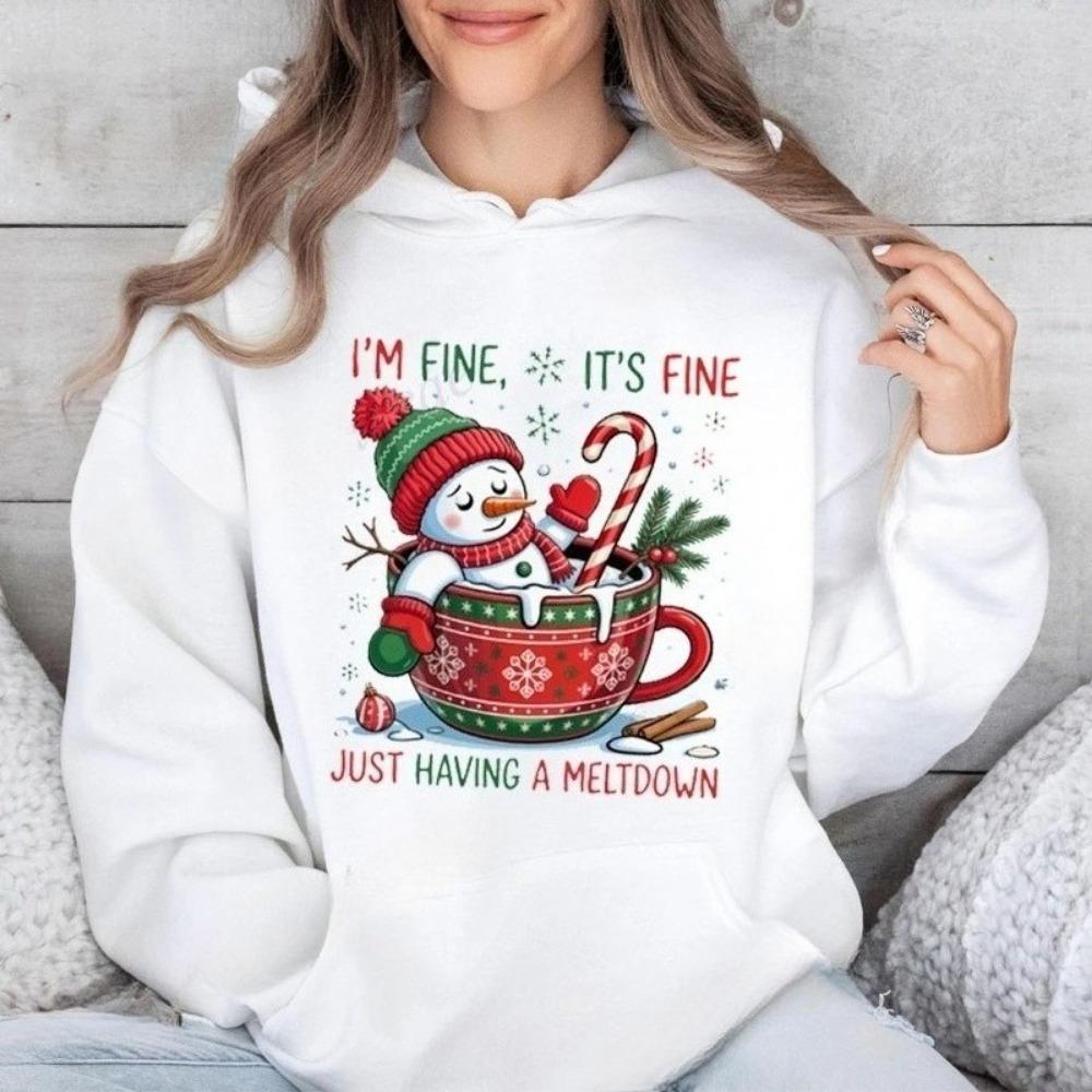 

Я в порядке, все в порядке, просто срываюсь Женские худи Модная одежда Толстовка Смешная Милая Снеговик Рождество Рождественская Толстовка S