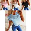 Beautiful Summer Women Short Sleeve Lace See-through Top With Elegant Frilled Design