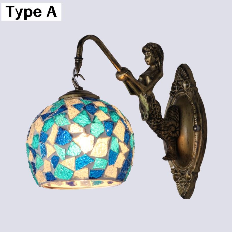 

Светодиодный настенный светильник в стиле Тиффани с витражным стеклом, средиземноморский абажур в стиле ретро-барокко, турецкая мозаика, декор для спальни и лестницы, настенные светильники E27 No Bulb