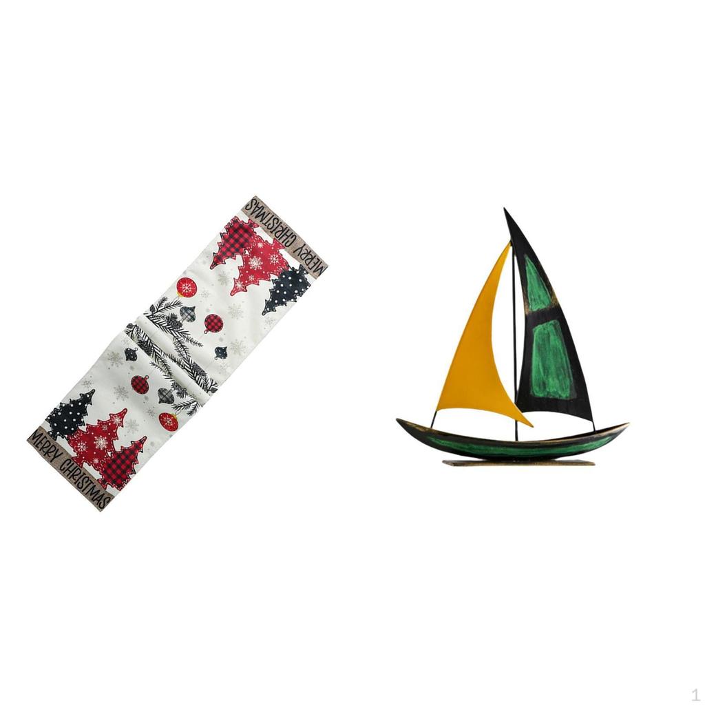 Festive Winter Tabletop Decor Reusable Christmas Tablecloth And Iron Sailboat Sculpture Ornament for