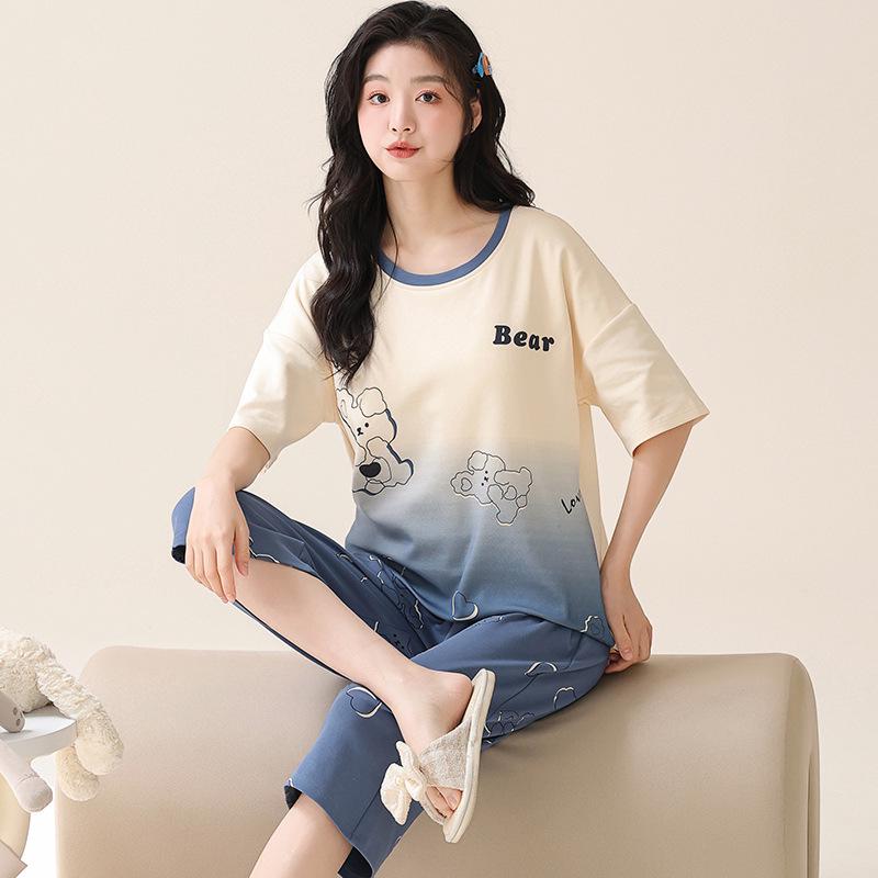 2024 Women's Plus Size Korean Style Capri Set - Summer Cotton Short-Sleeved Home Wear