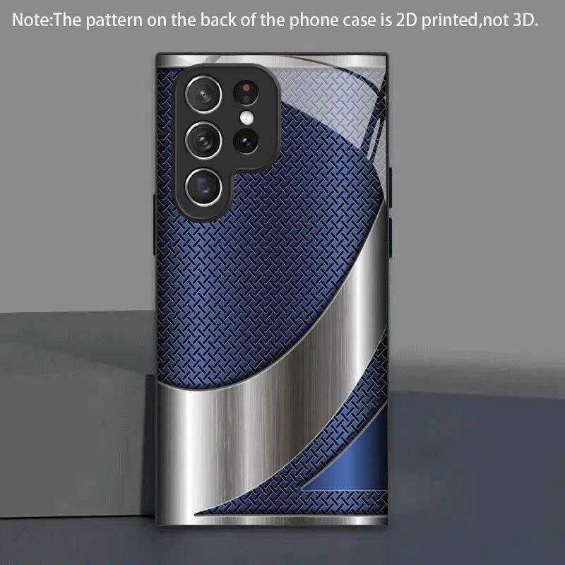 Blue Patterned Metal Pattern Tempered Glass Phone Case Suitable for Samsung GalaxyS26 S25 S24 S22 S21 S20FE/Ultra/Plus Anti Drop